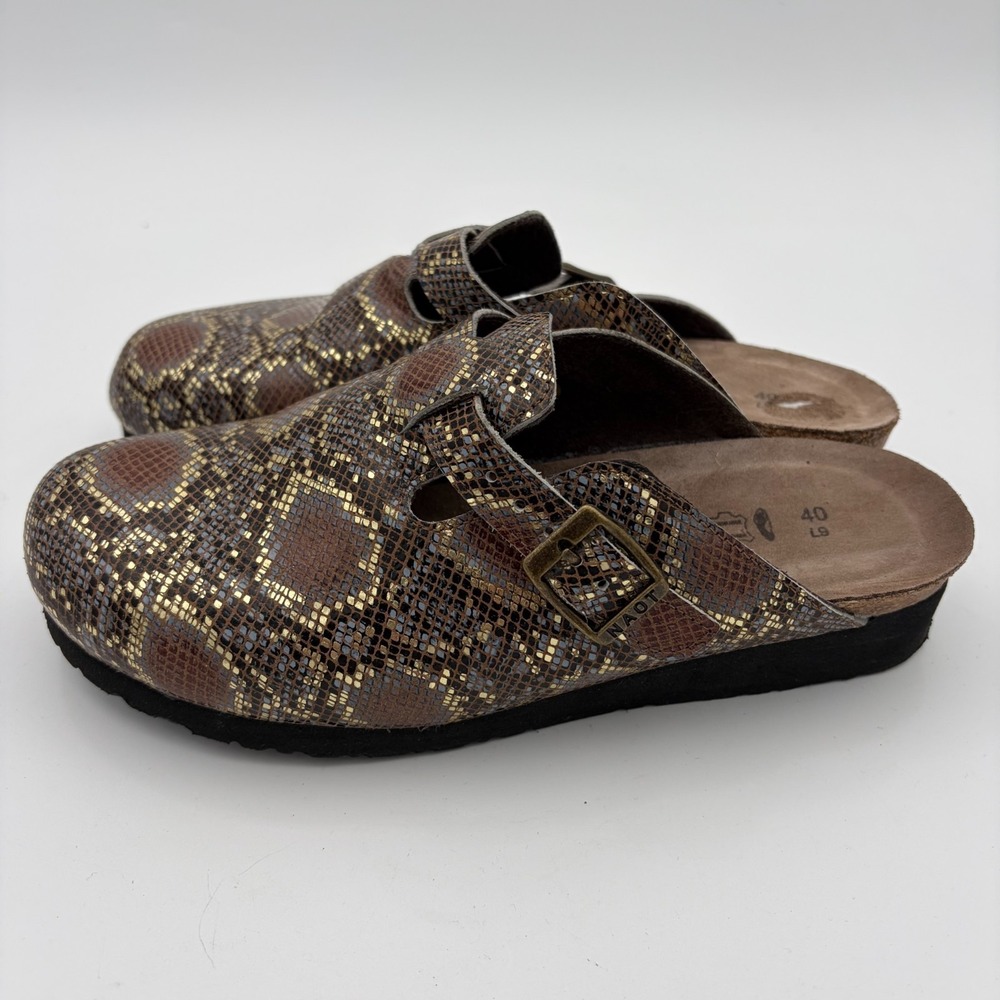 Naot Autumn Clogs Mules Brown Metallic Snakeskin Leather Women 40 Size 9